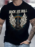 Men's T-Shirt Rock And Roll Electric Guitar With Colorful Wings Surrounded By Radiant Bursts