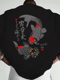 Men's T-Shirt Traditional Japanese Style With Red Gray Patterned Koi Fish