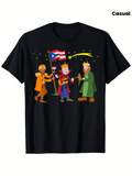 Men's T-Shirt Colorful Night Sky With Three Cartoon Kings Holding Puerto Rican Flag