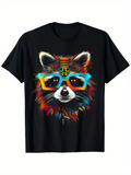 Men's T-Shirt Vibrant Neon Colors With Funky Sunglasses On Playful Raccoon