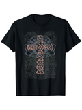 Men's T-Shirt Ancient Celtic Motifs Swirling Among Floral Inspired Patterns Cross
