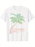 Men's T-Shirt Costa Maya Mexico With Pastel Palm Tree On White Tee