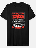Men's T-Shirt Rescued Dog Bold Red Lettering With Paw Print Centered On Shirt