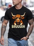 Men's T-Shirt Bruuuuh Cartoon Sunglasses Bull Surrounded By Urban Street Style