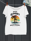 Men's T-Shirt Enjoy Sunset With Golden Summer Beach And Palm Trees