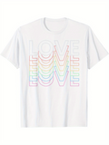 Men's T-Shirt Rainbow Overlapping Letters Spelling Out Bold Word Love