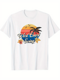Men's T-Shirt West Coast Swing Sunset With Palm Trees Seagulls And Tropical Flowers