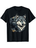 Men's T-Shirt Dark Midnight Raven With Moonlit Forest Wolf Illustration
