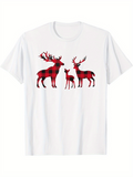 Men's T-Shirt Buffalo Plaid Pattern With Grazing Family Of Reindeer