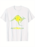 Men's T-Shirt Australia Pastel Yellow Kangaroo With Green Star Motifs Print