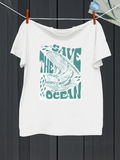 Men's T-Shirt Save The Ocean Whale With Flowing Water Surrounded By Tiny Bubbles