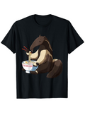 Men's T-Shirt Cartoon Anteater Enjoying Hot Ramen With Chopsticks Bowl
