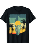 Men's T-Shirt Retro Sunlight Waves With Palm Trees And Surfer Surfboard