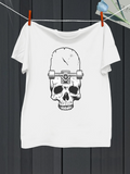 Men's T-Shirt Hand Drawn Monochrome Skull With Skateboard Helmet Fusion Skull