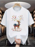 Men's T-Shirt Colorful Floral Pattern Branches With Blooming Deer