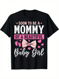 Men's T-Shirt Soon To Be A Mommy With Pink Bows Hearts And Baby Footprints