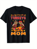 Men's T-Shirt My Favorite Turkeys Surrounded By Autumn Leaves With Pumpkins And Cute Turkey