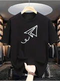Men's T-Shirt Minimal Outline With Curved Lines Simple Paper Airplane
