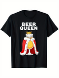 Men's T-Shirt Beer Queen With Royal Cape And Glittering Crown Glass