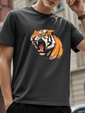 Men's T-Shirt Fierce Wild Orange Black Tiger Head Roaring Among Jungle Foliage Tiger