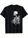 Men's T-Shirt Vintage Skeleton With Wildflowers Among Rustic Blooms Skeleton
