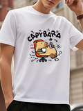 Men's T-Shirt Capybara Drinking Coffee Relaxed In Office Chair Surrounded By Floating Symbols Capybara