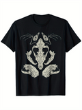 Men's T-Shirt Abstract Animal Skulls With Intricate Symmetrical Linework On Black Fabric