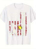 Men's T-Shirt Softball Carolina Stars And Stripes With Yellow Ball Under Faded Print