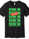 Men's T-Shirt Ireland Overlapping Green Text Blocks Forming Bold Dublin