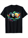 Men's T-Shirt Colorful Splashes With Water Flow Circling Black And Yellow Pool Balls