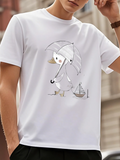 Men's T-Shirt Rainy Day Duck Holding An Umbrella Beside A Small Toy Boat