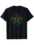 Men's T-Shirt Vivid Rainbow Lines Forming A Symmetrical Pentagram Surrounded By Circles Star