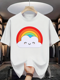 Men's T-Shirt Whimsical Rainbow Arched Above Smiling Happy Cartoon Cloud