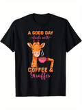 Men's T-Shirt A Good Day Starts With Coffee And A Cheerful Cartoon Giraffe Enjoying Morning Cup Giraffe