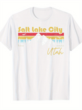 Men's T-Shirt Salt Lake City Utah Retro Stripes With Snowy Mountain Peaks Background