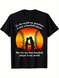 Men's T-Shirt To The World My Grandson Is Just A Baseball Player Sunset Silhouette With Baseball Stitches