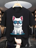 Men's T-Shirt Cool Sunglasses With White Cartoon Sitting Dog