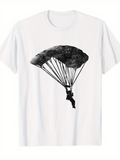 Men's T-Shirt Dramatic Black Ink Parachute Silhouette Suspended Above Falling Parachutist