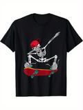 Men's T-Shirt Energetic Red Cap Skeleton Riding A Skateboard In Midair