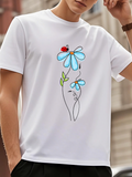 Men's T-Shirt Bright Blue Petals With A Ladybug Resting On Summer Blossom Flower