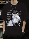 Men's T-Shirt Abstract Math Equations With Proud Cat Surrounded By White Geometric Shapes