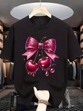 Men's T-Shirt Glossy Cherries With Pink Ribbon And Sparkling Drops Cherry
