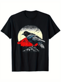 Men's T-Shirt Nocturnal Shadows Red Wings Under Moonlit Night Crow