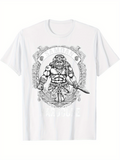 Men's T-Shirt Warrior Standing Boldly With Decorative Pattern Sword And Fierce Helmet