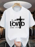 Men's T-Shirt So Loved Cross With Inspirational Text And Bold Letters