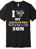 Men's T-Shirt I Love My Multicolor Puzzle Pattern Autistic Son Tee