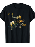 Men's T-Shirt Happy New Year Glittering Fireworks With Champagne Glasses Celebration