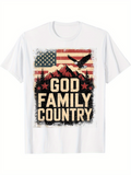 Men's T-Shirt God Family Country Patriotic Eagle And Mountains With American Flag