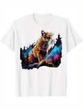 Men's T-Shirt Vivid Mountain Night With Lush Forest Surrounding Majestic Lone Tiger