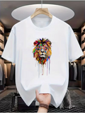 Men's T-Shirt Colorful Artistic Brushstrokes Flowing Down Bold Lion Face